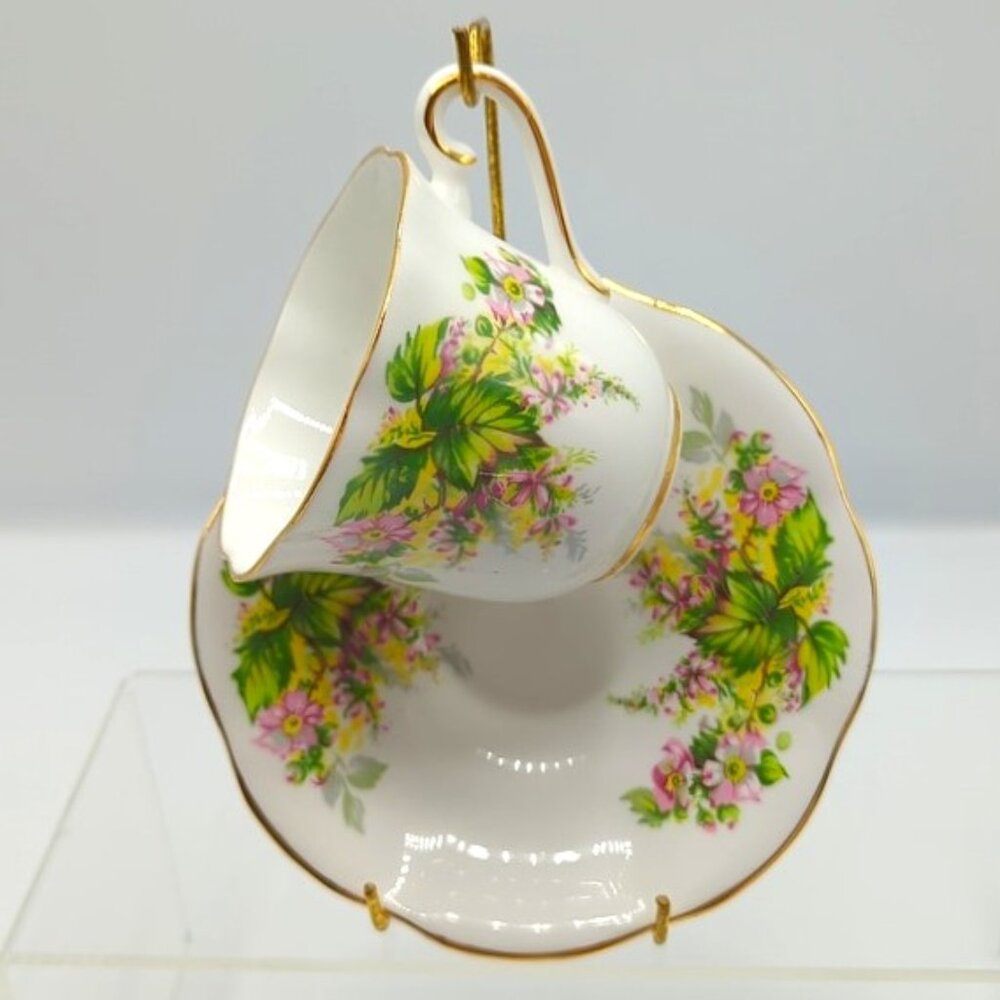 Clare Teacup & Saucer Fine Bone China Made in England Floral Gold Trim